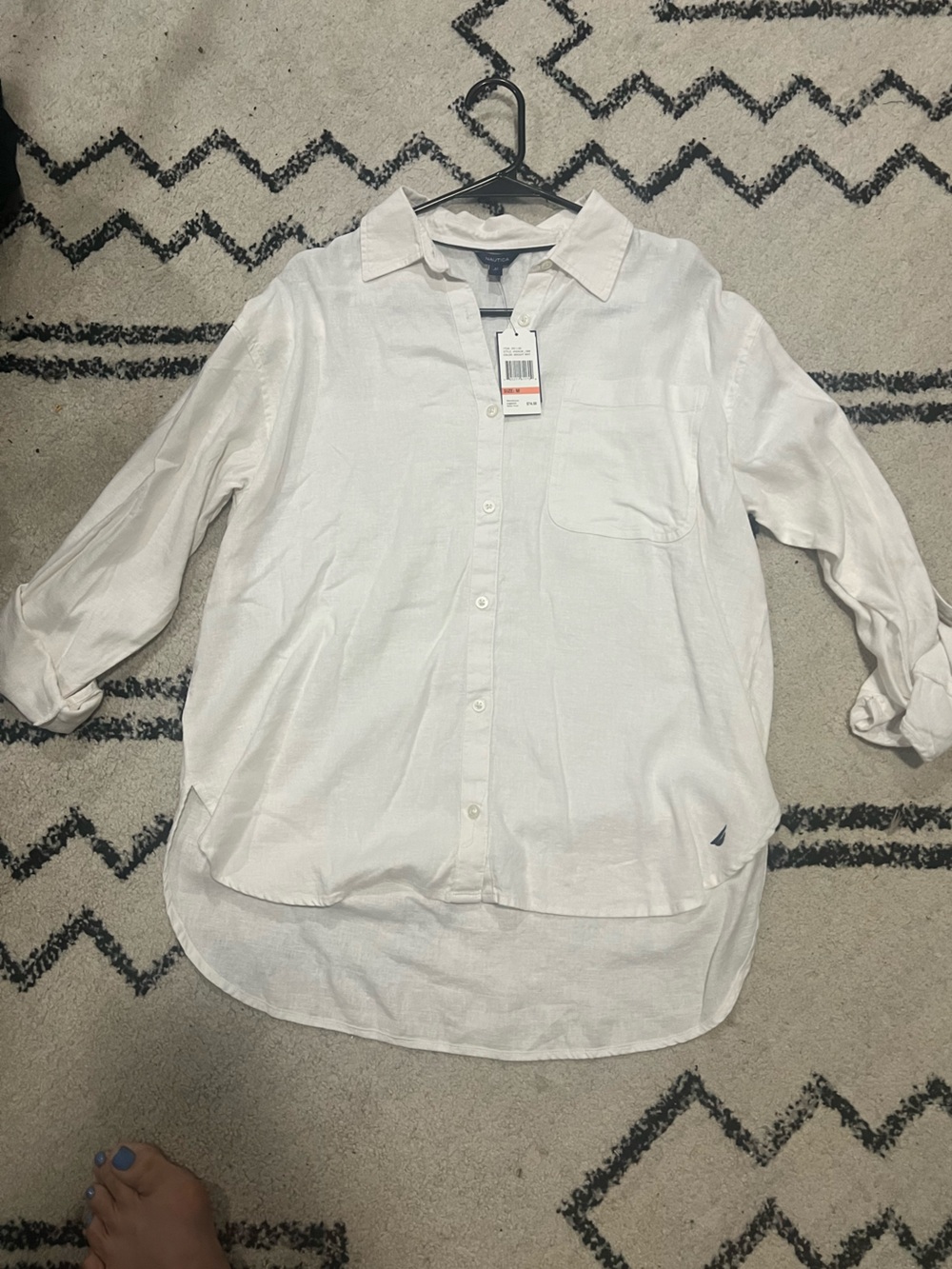 Nautica White Long-Sleeve Casual Button-Down Shirt